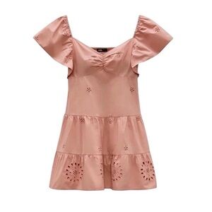 Zara eyelet pink/coral smocked mini dress - large